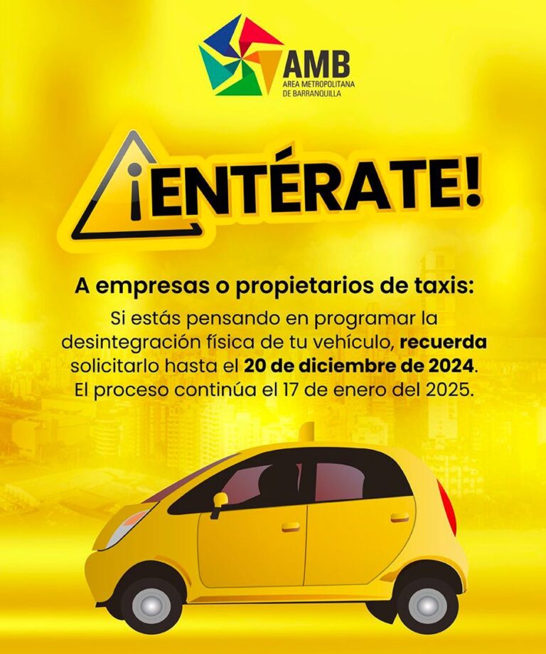 El AMB avisa a las empresas o propietarios de taxis que hasta el 20 de dic es la solicitud para desintegrar el carro