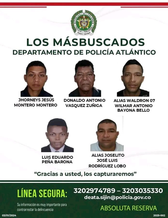 Ayúdanos a capturarlos, lama a la linea segura: 3202974789 y 3203035330